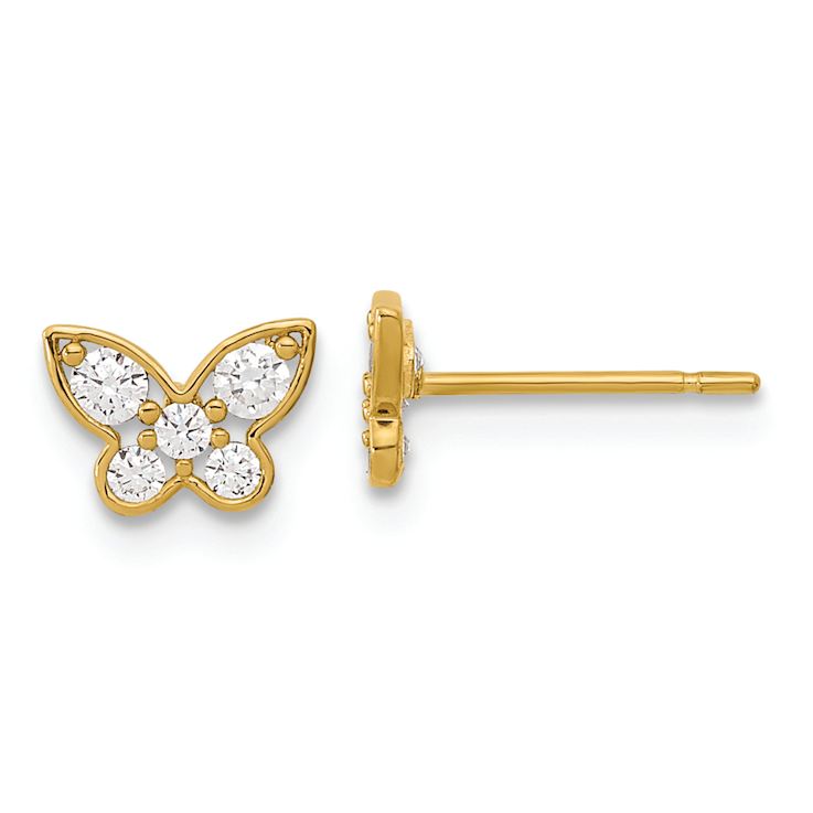 14k Yellow Gold Kids Cubic Zirconia Butterfly Stud Earrings