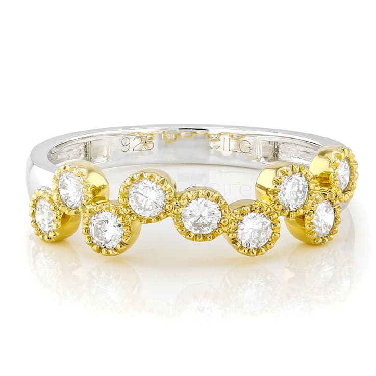 Lab-Grown Diamond Two-Tone Band Ring In 14K Gold Over Sterling Silver 0.50ctw