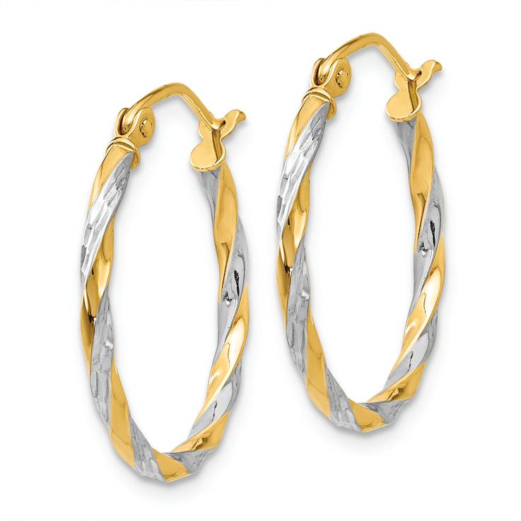 14k Yellow Gold and Rhodium Over 14k Yellow Gold 13/16" Twisted
Hoop Earrings