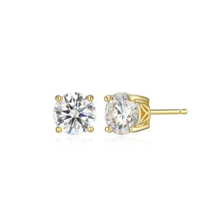 Round Moissanite 14k Yellow Gold Over Silver Stud Earrings 2.00ctw DEW