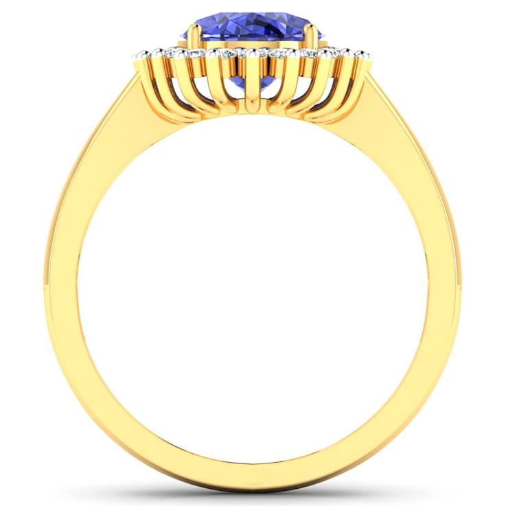 1.28ctw Violet Tanzanite and Diamond 14K Yellow Gold Halo Ring