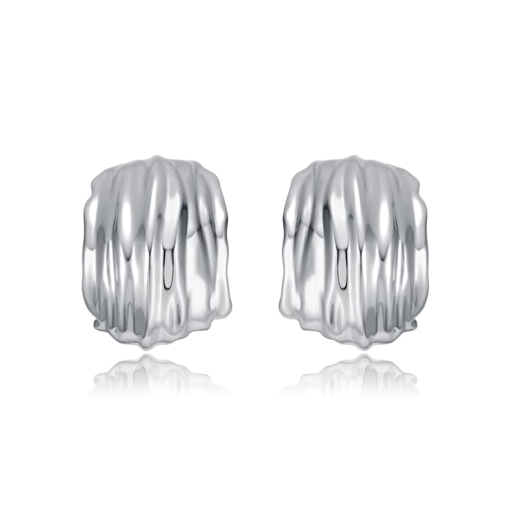 Basket Weave Chunky C-Hoop Earrings In Rhodium Over Brass
