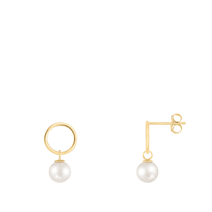 White Cultured Freshwater Pearl 14k Yellow Gold Earrings 7-7.5mm