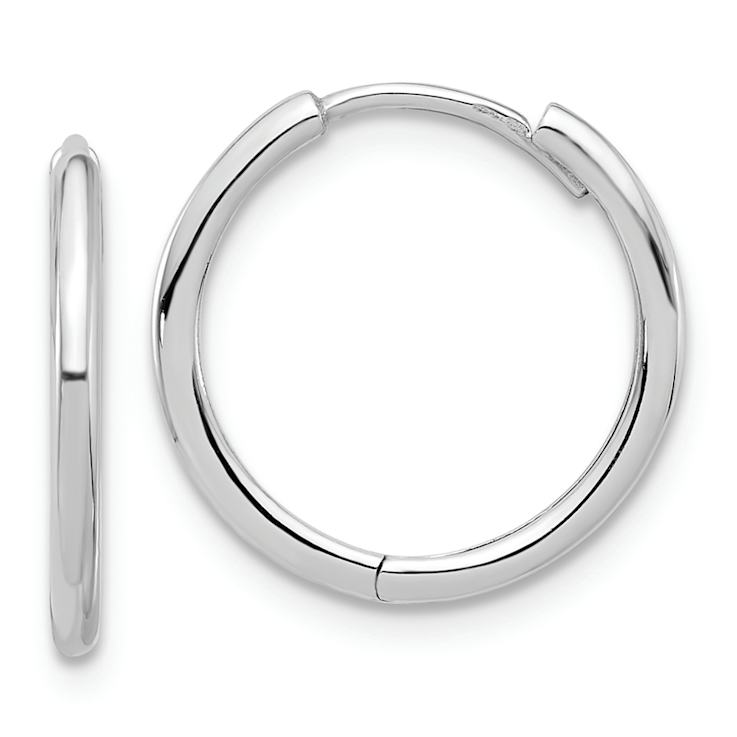 Rhodium Over 14k White Gold Polished 5/8" Hinged Hoop Earrings