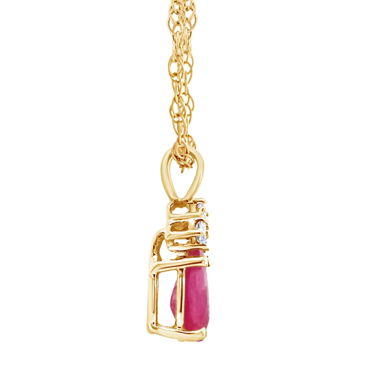 7x5mm Pear Shape Ruby with Diamond Accents 14k Yellow Gold Pendant With Chain