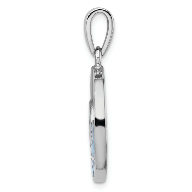 Rhodium Over Sterling Silver Blue Lab Created Opal Wave Pendant