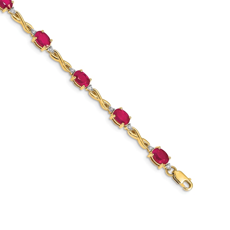 14k Yellow Gold and Rhodium Over 14k Yellow Gold Diamond and Ruby Bracelet