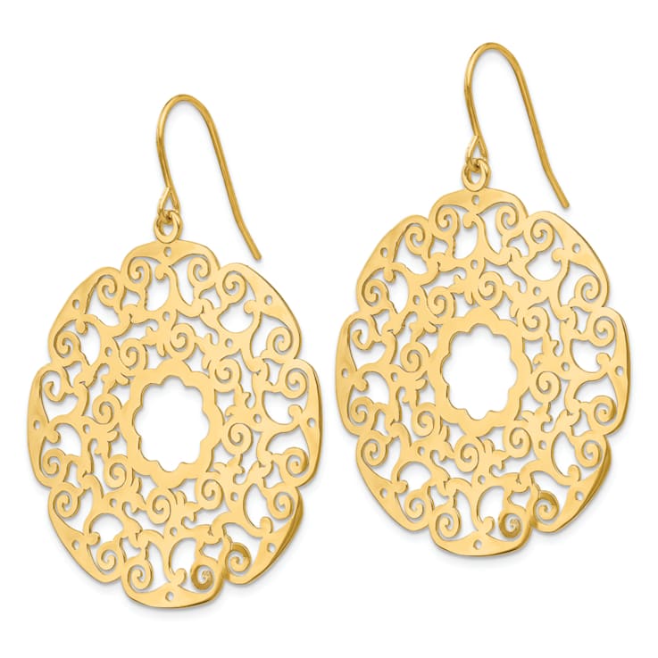 14K Yellow Gold Fancy Lace Filigree Dangle Earrings