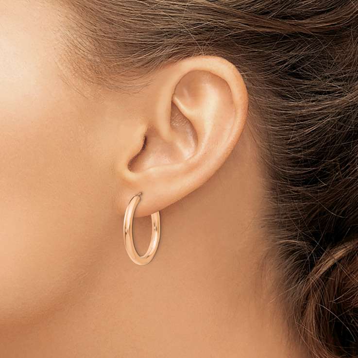 14k Rose Gold Polished 1" Endless Tube Hoop Earrings