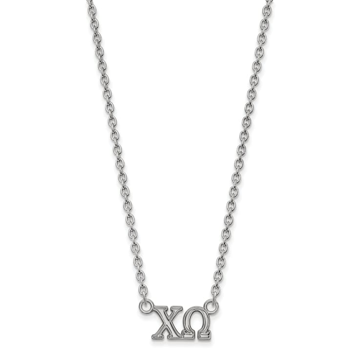 Rhodium Over Sterling Silver LogoArt Chi Omega Medium Pendant Necklace