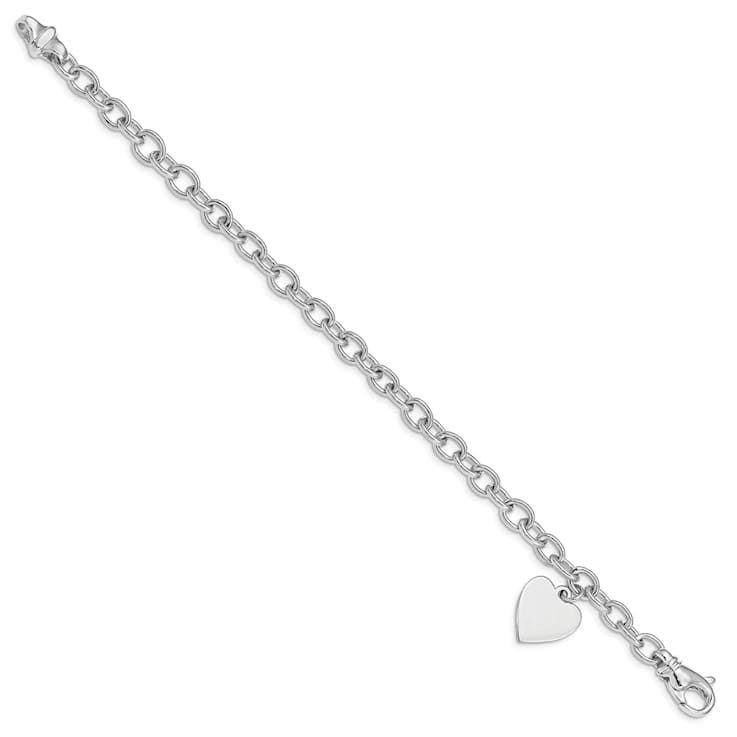 14K White Gold Link with Heart Charm Bracelet