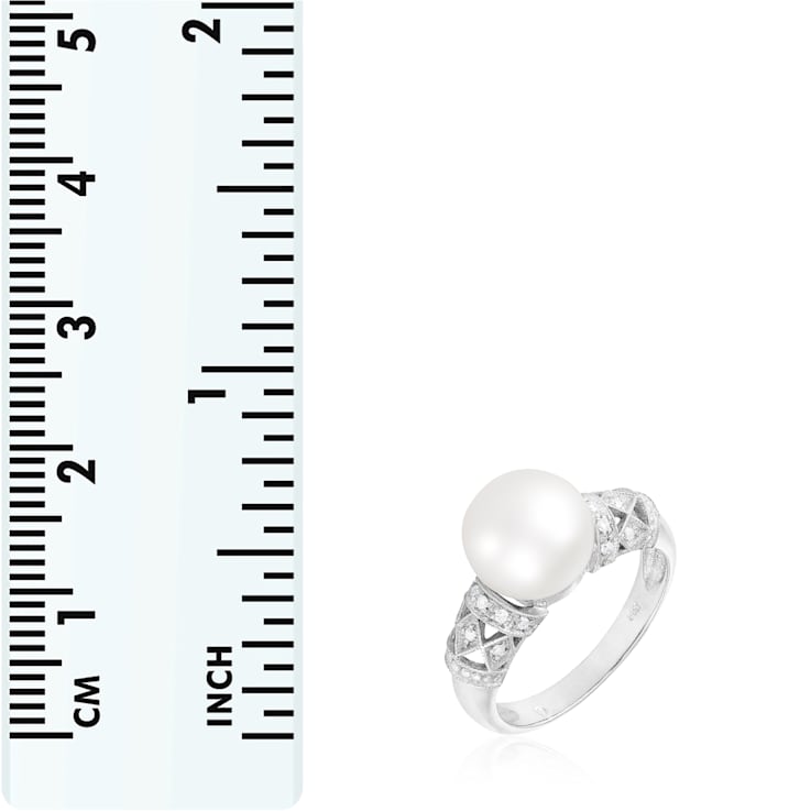 9-10mm White Cultured Freshwater Pearl 14K White Gold Ring