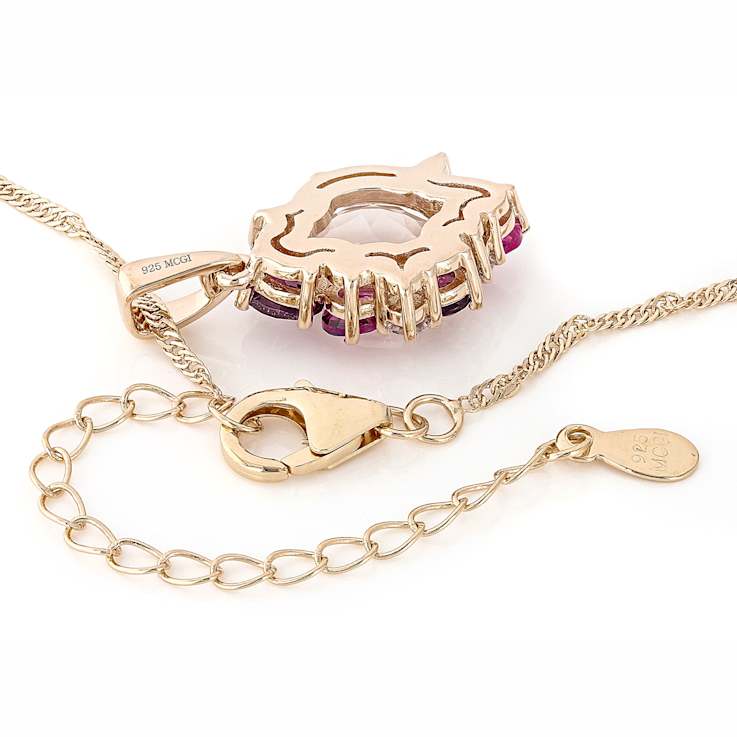 Rose Quartz, Rhodolite, Lab Pink Sapphire And White Zircon Pendant
Necklace In 18K Rose Gold Over Sterling Silver 3.35ctw