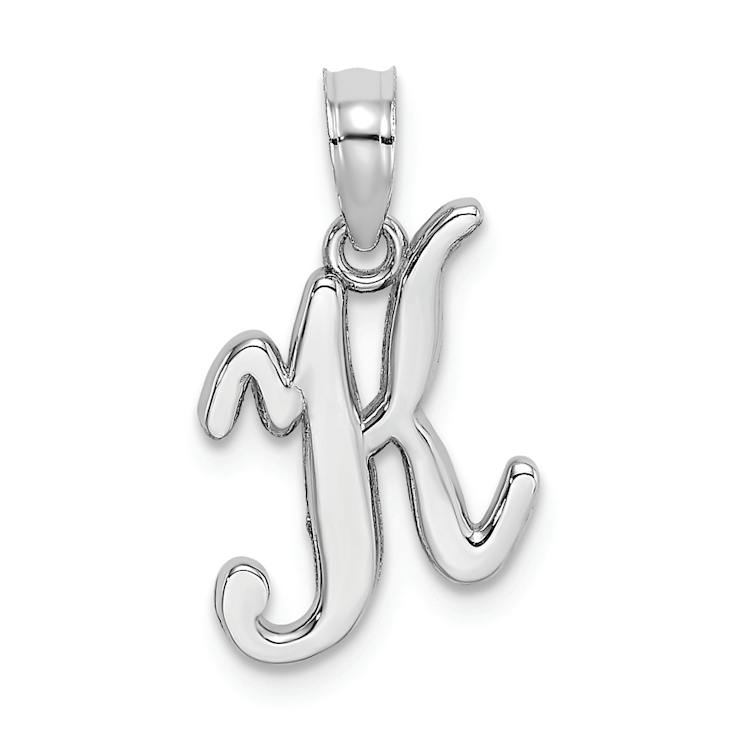 Rhodium Over 14k White Gold Polished Script Letter K Initial Pendant
