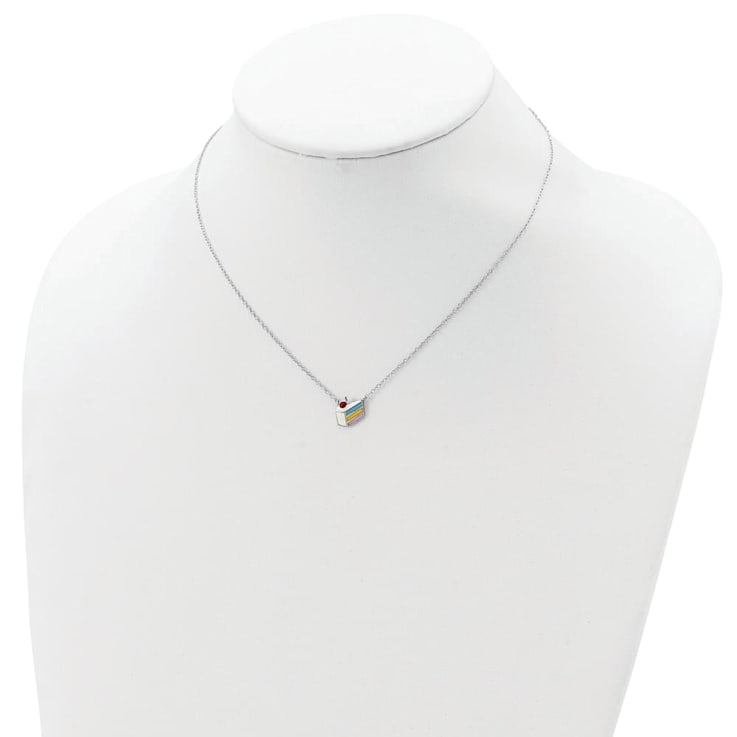 Rhodium Over Sterling Silver Enameled Cake Necklace
