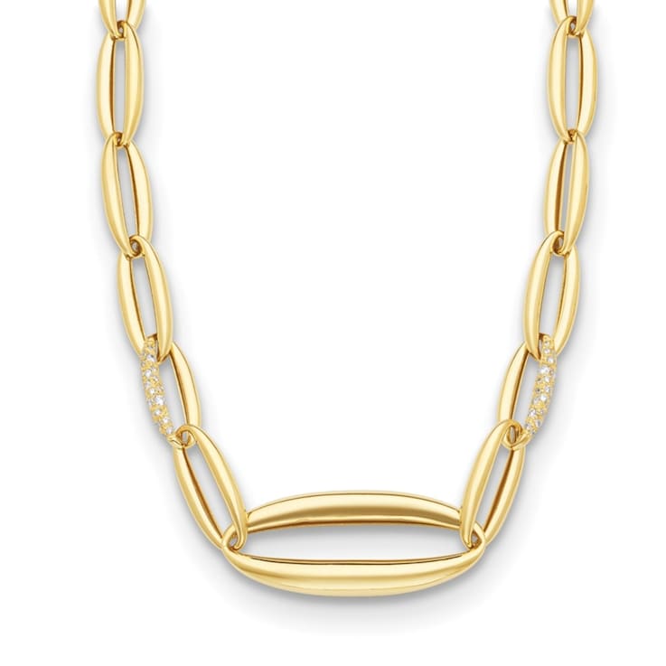 14K Yellow Gold Diamond Polished Oval Link 18 Inch Necklace