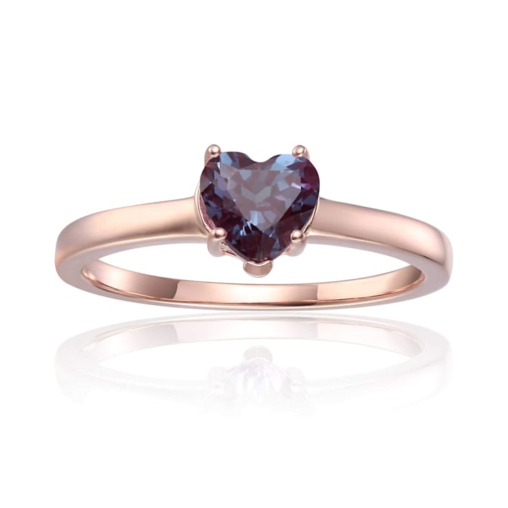 Blue Lab Created Alexandrite Heart Shape Ring 14K Rose Gold Over
Sterling Silver Solitaire Ring