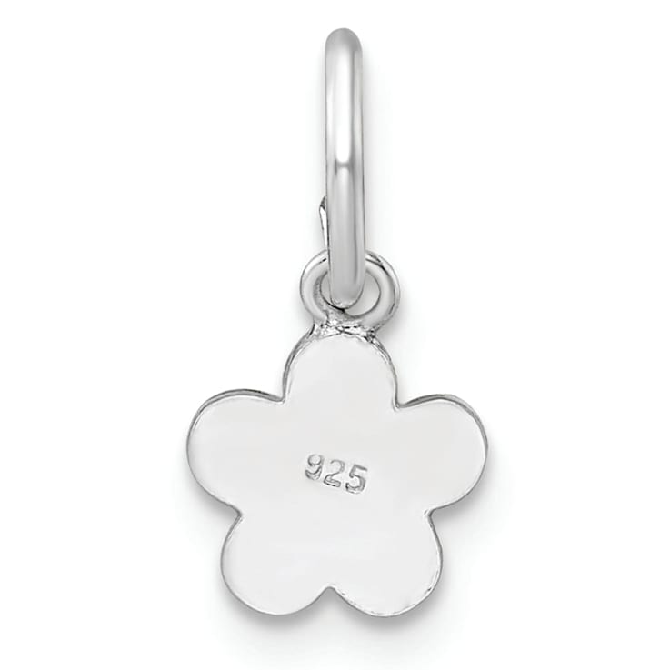 Rhodium Over Sterling Silver Multi-color Enameled Flower Children's Pendant