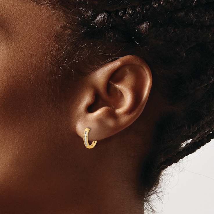 10k Yellow Gold 7/16", Polished 0.12ctw Diamond Hinged Hoop Earrings