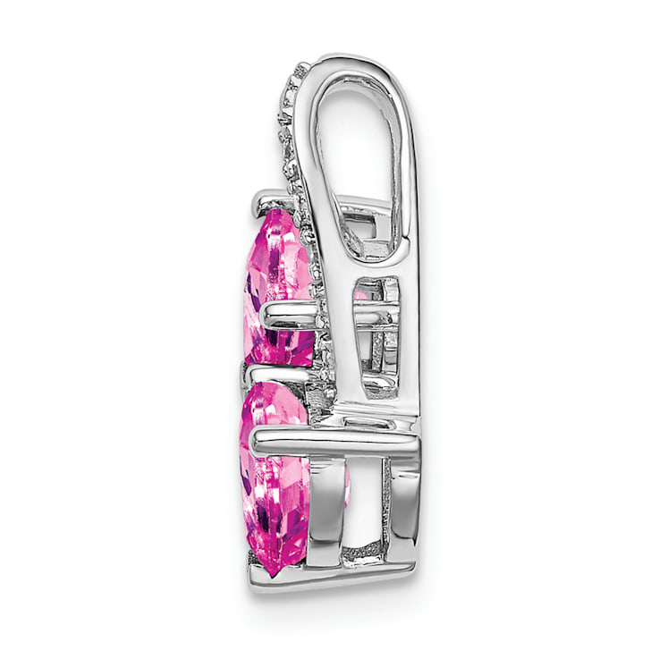 Rhodium Over 14k White Gold Lab Created Pink Sapphire and Diamond
2-Heart Pendant