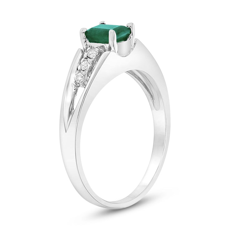 0.58ctw Emerald and Diamond Ring in 14k White Gold