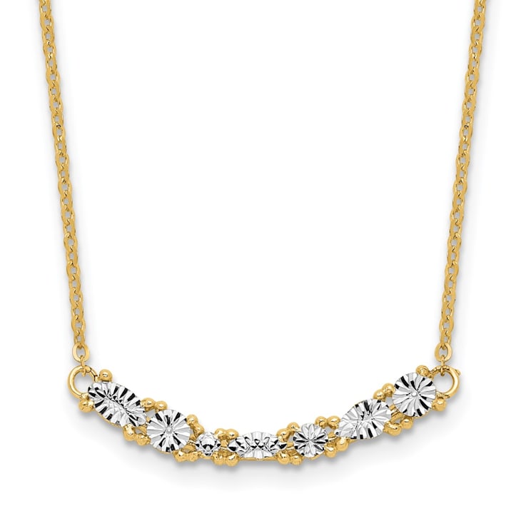 14K Yellow Gold and White Rhodium-plated Polished and Diamond-cut Bar Necklace