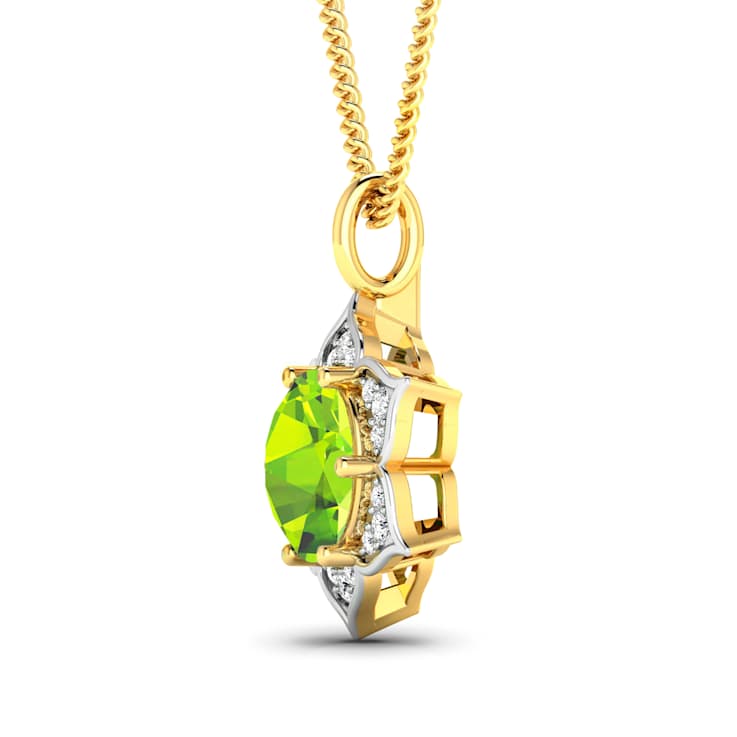 1.85ctw 14K Yellow Gold Round Peridot and White Diamond Pendant with 18
inch Cable Chain