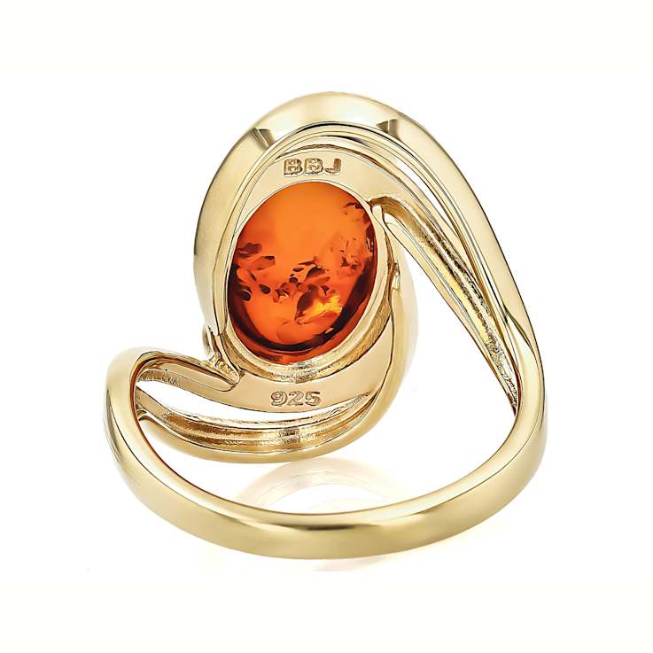 Amber Bypass Ring In 18K Gold Over Sterling Silver