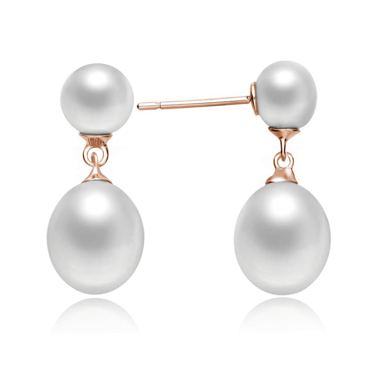 Pear Shape Pearl Simulant Drop Earrings In 18K Rose Gold Over Sterling Silver