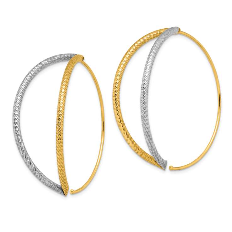 14k Yellow Gold and Rhodium Over 14k Yellow Gold Large Diamond-cut
Dangle Threader Earrings