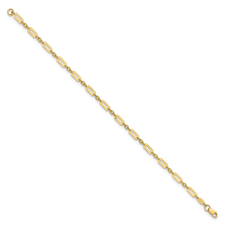 14k Yellow Gold 3.2mm Polished Fancy Rectangle Link Bracelet
