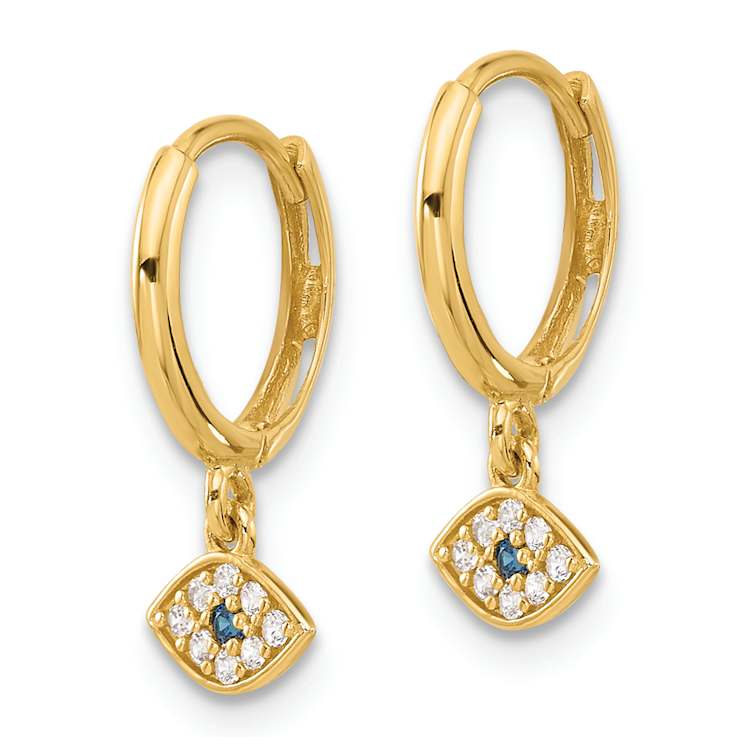 10k Yellow Gold 5/8" Polished Clear and Blue Cubic Zirconia Dangle
Evil Eye Hinged Hoop Earrings