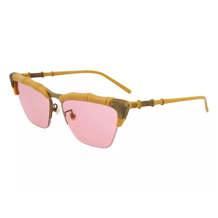 Gucci Brushed Gold Tone and Caramel Frame / Pink Lens Sunglasses