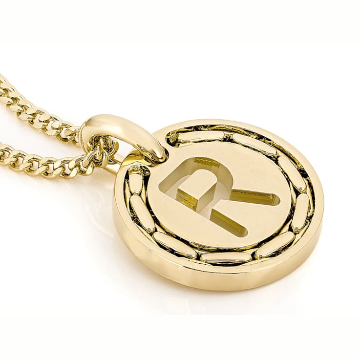 Cardano Initial R Pendant Necklace In 18K Gold Over Bronze