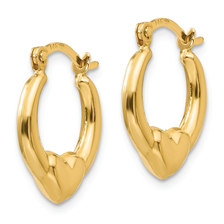 14K Yellow Gold Hollow Heart Hoop Earrings