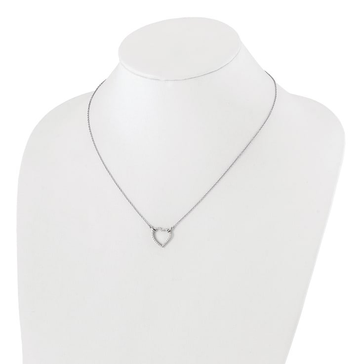 Rhodium Over 14K White Gold Lab Grown Diamond Heart Pendant Necklace