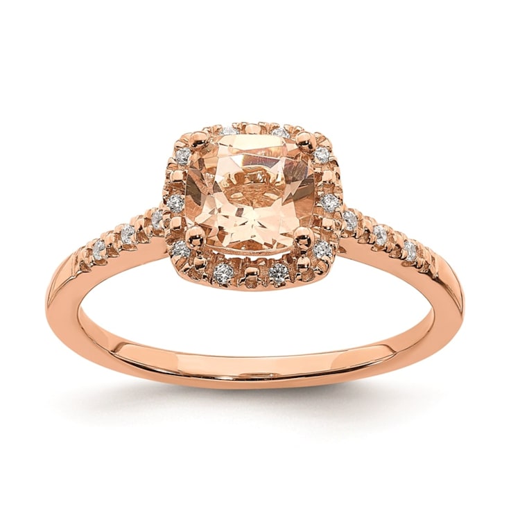 14K Rose Gold Morganite Diamond Halo Engagement Ring
