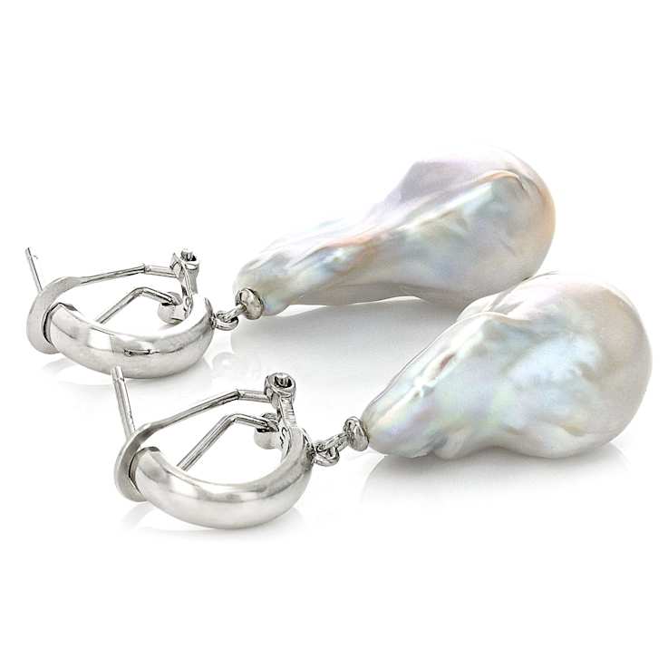 Large Freshwater Pearl Earrings In Sterling Silver