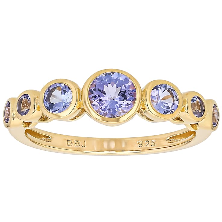 Blue Tanzanite Band Ring In 18K Gold Over Sterling Silver 0.94ctw