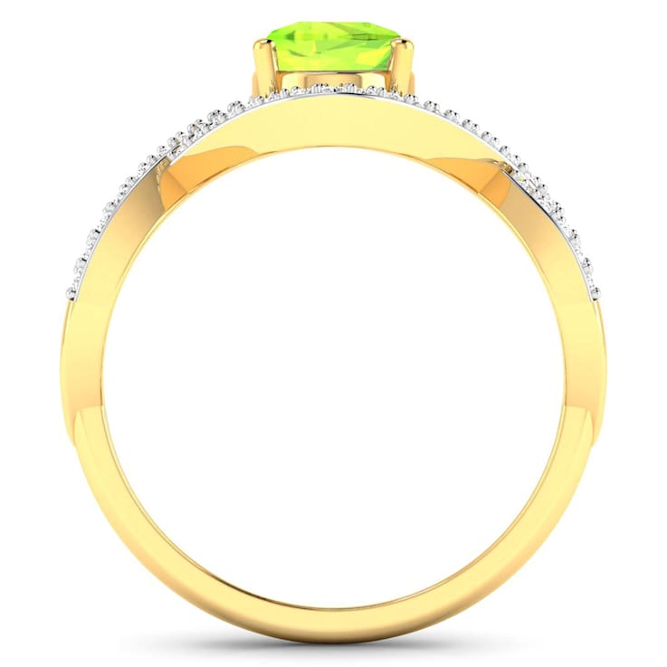 1.29ctw Green Peridot and Diamond 14K Yellow Gold Halo Ring