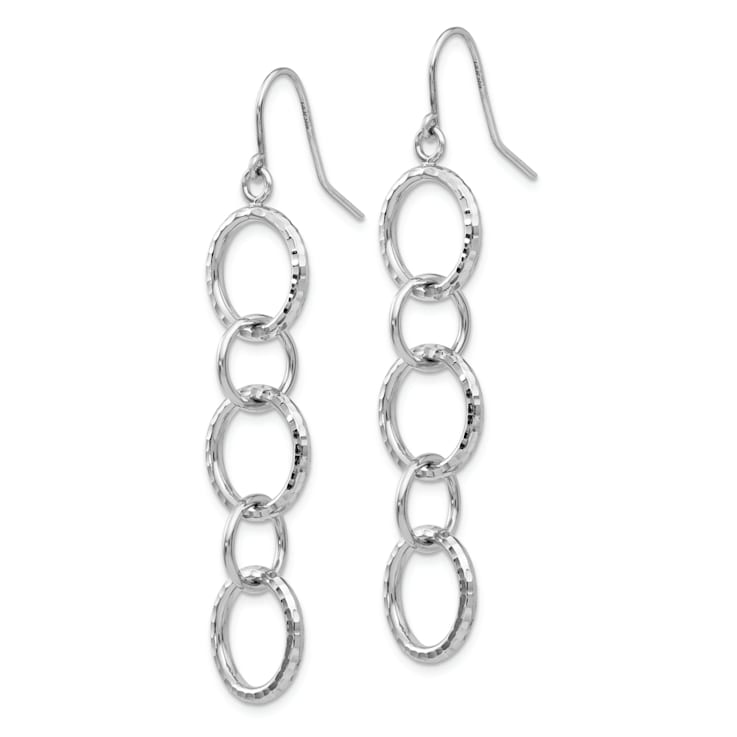 Rhodium Over 14k White Gold Diamond-Cut Circle Dangle Earrings