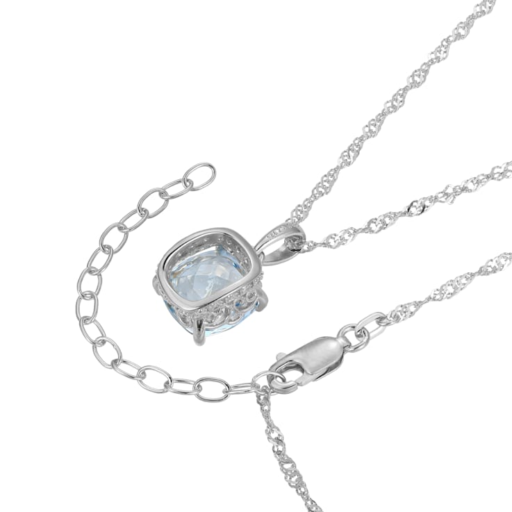Lab Created Blue Spinel And Dia Simulant Platinum Over Silver March
Birthstone Pendant 3.79ctw