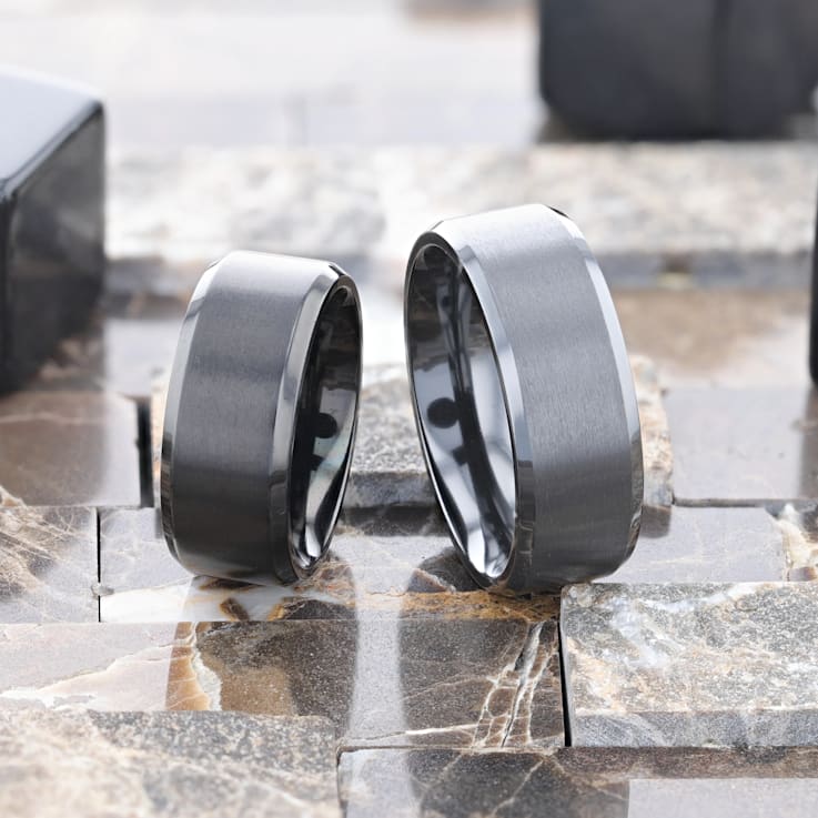 ELYSIAN Black Titanium Ring with Polished Beveled Edges and Brush
Finished Center 8mm
