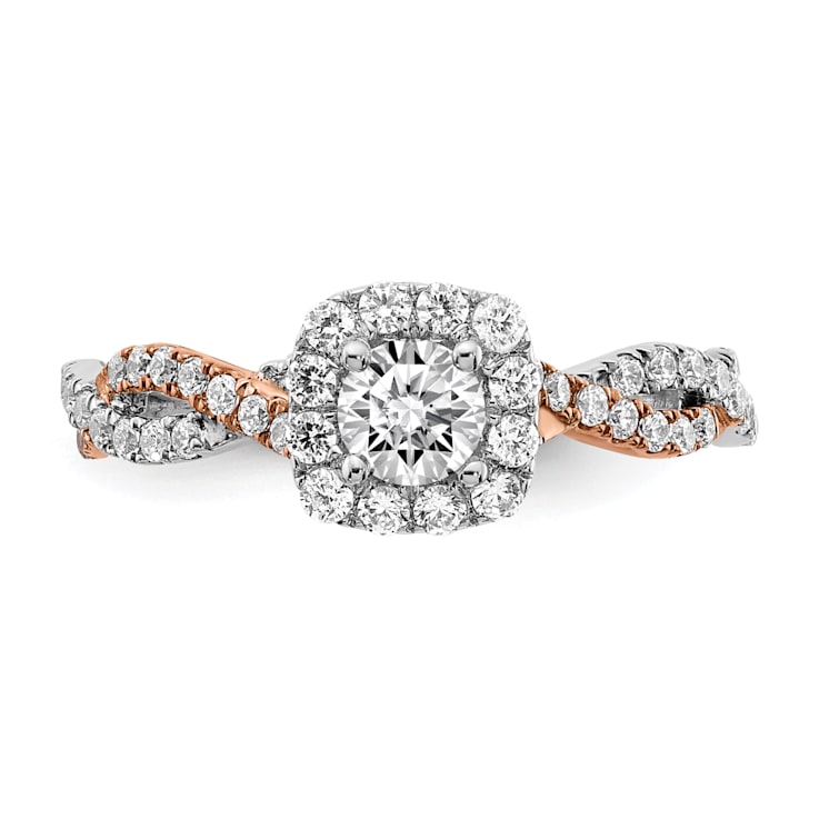 14K Two-tone Lab Grown Diamond Square Halo Engagement Ring 0.778ctw