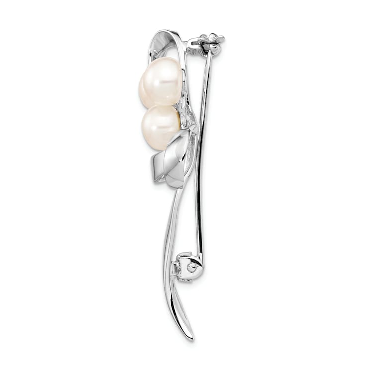 Rhodium Over Sterling Silver 7-8mm White Button Freshwater Cultured
Pearl Brooch