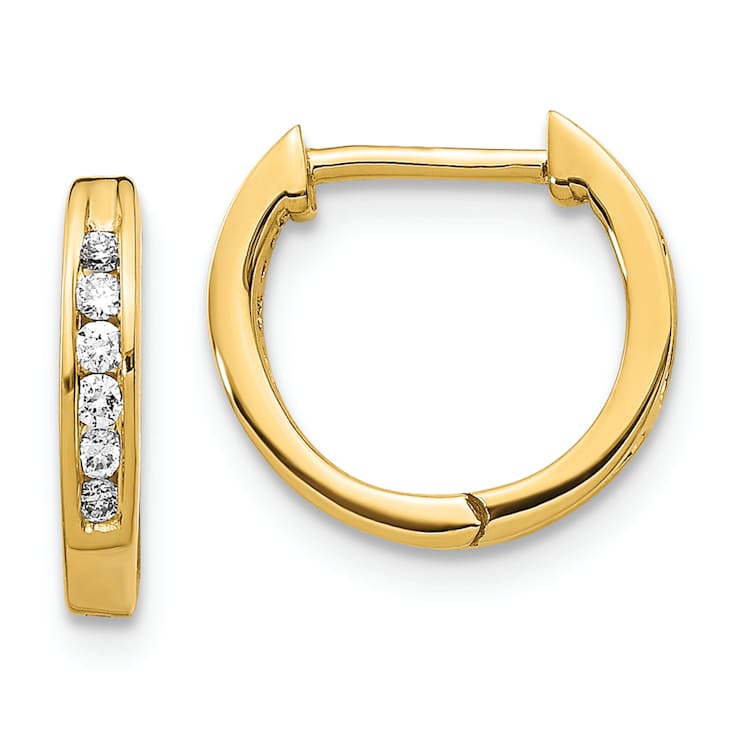 10k Yellow Gold 7/16", Polished 0.12ctw Diamond Hinged Hoop Earrings