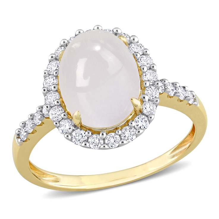 Moonstone and Diamond 14K Yellow Gold Ring 3.02ctw