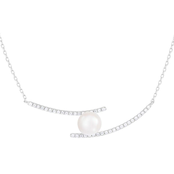 7.5-8mm White Cultured Freshwater Pearl Sterling Silver Necklace