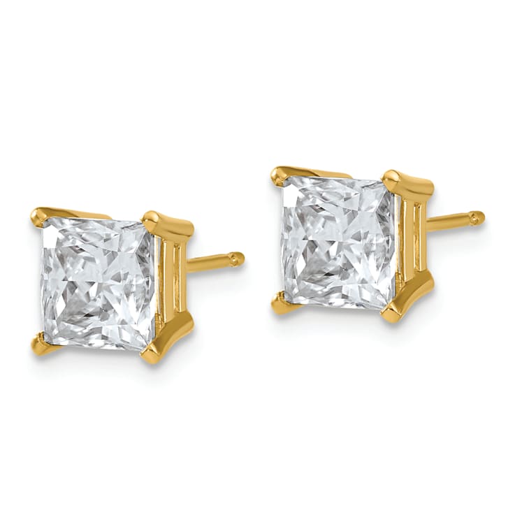 14K Yellow Gold 3ct. 6.5mm Princess D E F Pure Light Moissanite Earrings