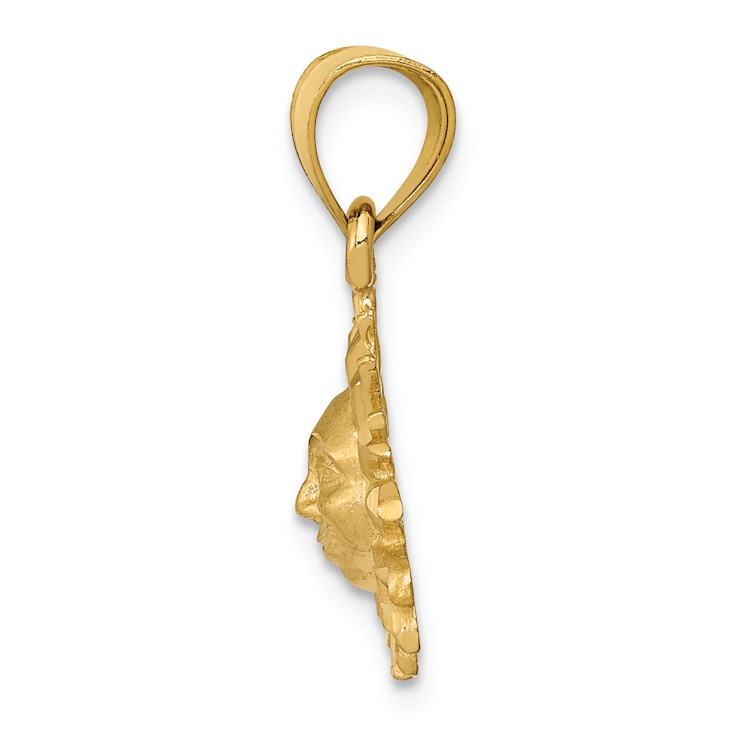 14k Yellow Gold Satin Diamond-Cut Sun Pendant